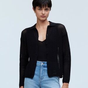 Madewell Open-Stitch Polo Cardigan Sweater
